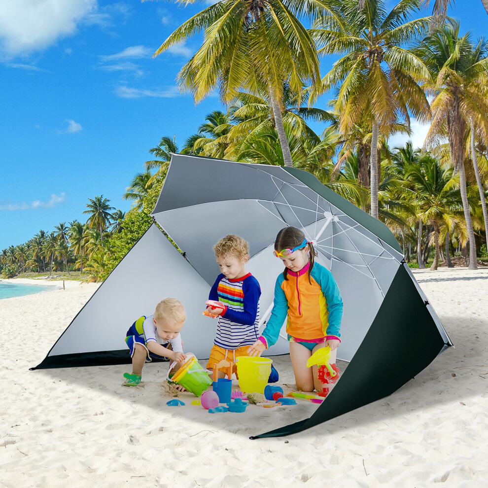 Outsunny 2m Beach Umbrella Sun Shelter 2 in 1 Umbrella UV Protection Steel Green