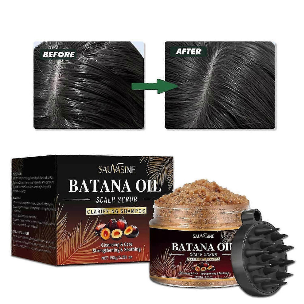 (2PCS) Batana Oil Scalp Scrub for Thinning Hair, 2-in-1 Shampoo Exfoliating Scalp Scrub with Scalp Massager for Hair Growth, Scalp Treatment, Itchy Scalp Rel