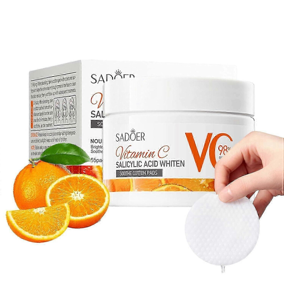 (55pcs) Salicylic Acid Toner Pads, Salicylic Acid Pads Wipe With 98% Vitamin C, Face Exfoliator Pad, Salicylic Acid Cleansing Pads Face Exfoliator Acne Treatm