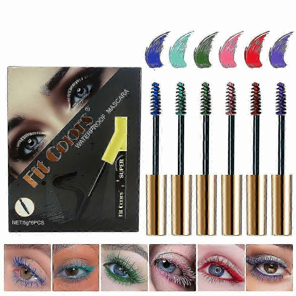 6 Colors Colored Mascara Set, Colorful Waterproof Mascara for Eyelashes, Water-Resistant, Long-Lasting, Volumizing & Lengthening