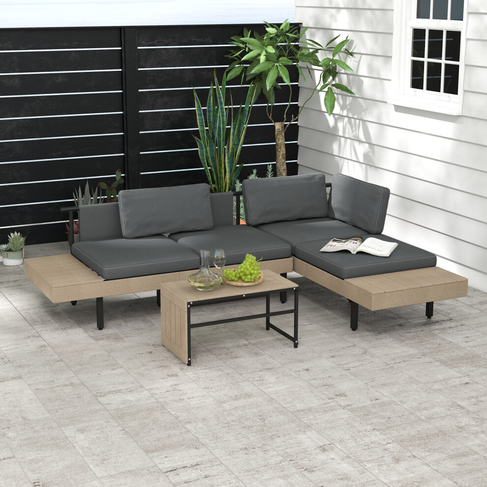 Outsunny Unisex Grey 3-Piece L Shape Garden Sofa Set With Hdpe Table, Cushions In - Image 3