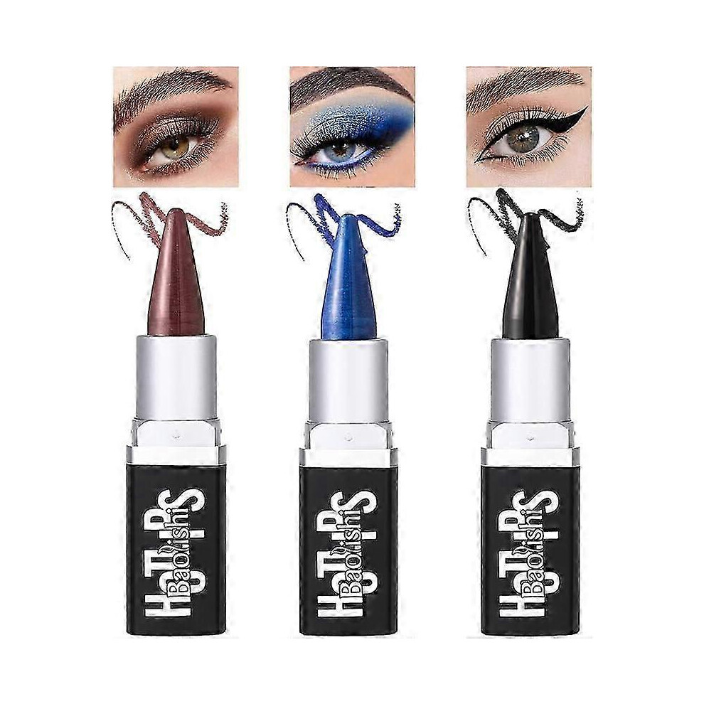 (2 sets) 3pcs Eyeliner Pencil Kit Brown Blue Black Eyeliner Pen Gel Quick Drying Formula Eye Liner Smudge-Proof Waterproof All Day Coloured Eyeliner Makeup Cha