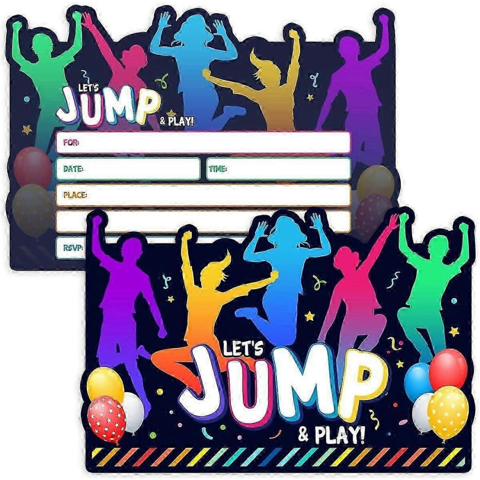 (2 Set) Jumping Theme Birthday Party Invitations,Trampoline Jump Birthday Invite - Trampoline Birthday Party - 12 Cards + 12 Envelopes
