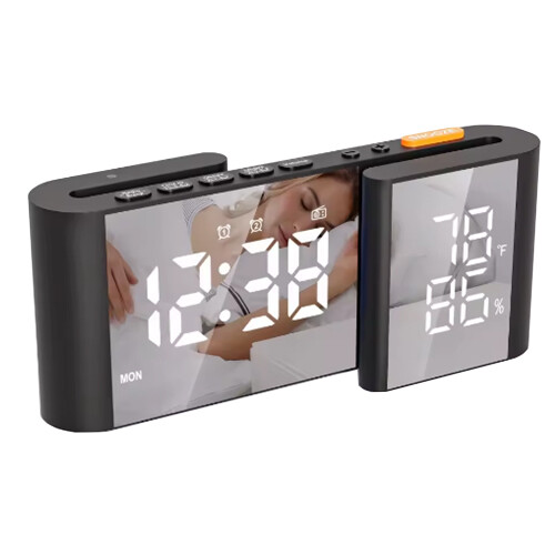 (Black) S-shaped Digital Alarm Clock FM Radio LED Clock