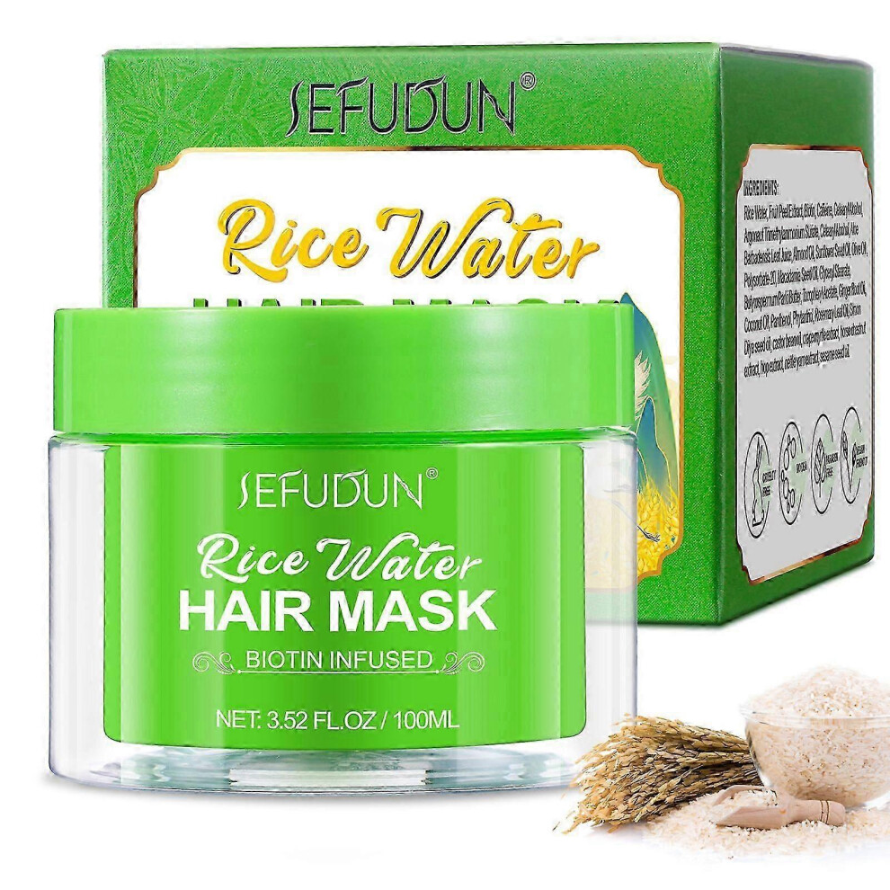 (1PCS) Rice Water Hair Mask for Hair Growth, Deep Conditioning & Repair Dry Damaged Hair, Rice Water Hair Treatment Hair Growth Mask for Hair Loss with Rosem