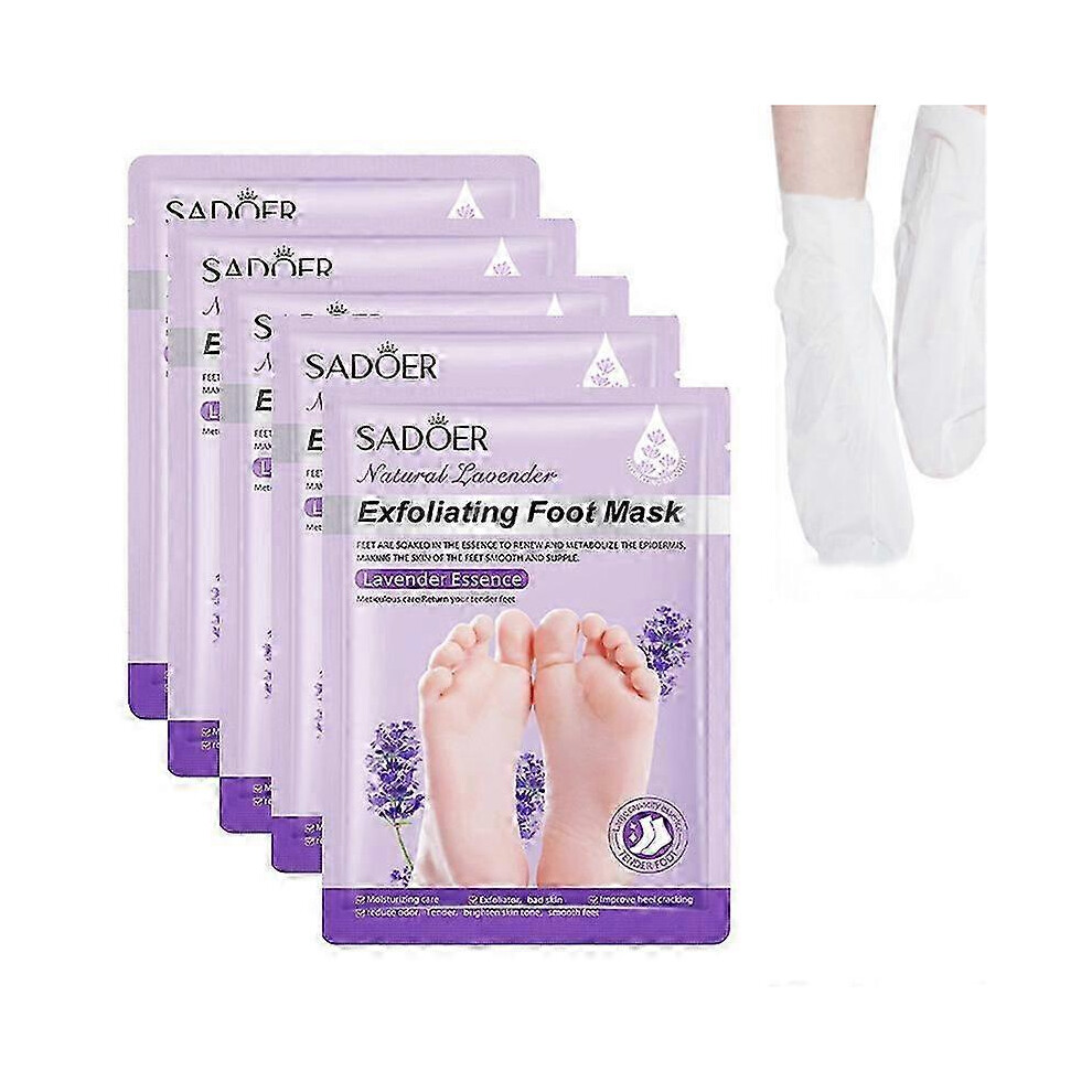 (Lavender) 5Pairs Exfoliating Feet Mask Exfoliating Foot Peel Mask Socks Pedicure Peeling Dead Skin Remover Feet Mask Peel Moisturizing