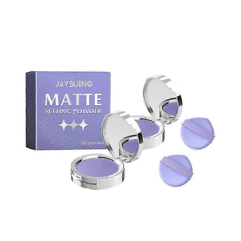 2pcs Purple Matte Setting Powder with Lavender Complex Oil Control Anti-Sweat Pressed Powder for Smooth Even Complexion Blurring