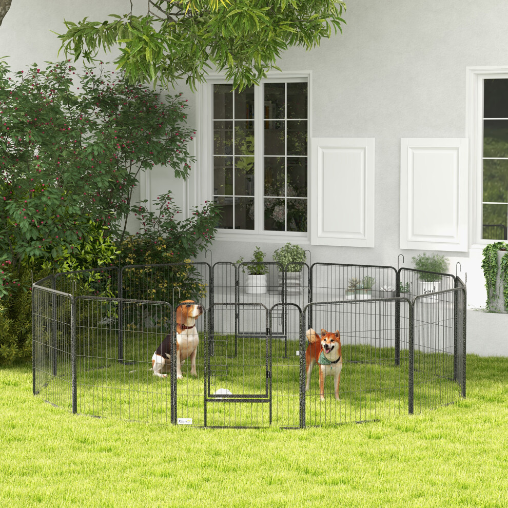 PawHut Heavy Duty 12 Panel Pet Exercise Pen 80cm Grey - Steel Frame - Indoor/Outdoor Use - Small/Medium Dogs - Image 5