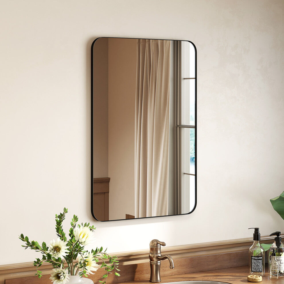 HOMCOM 90cm Rectangle Mirror, Wall Mirror for Bathroom, Black