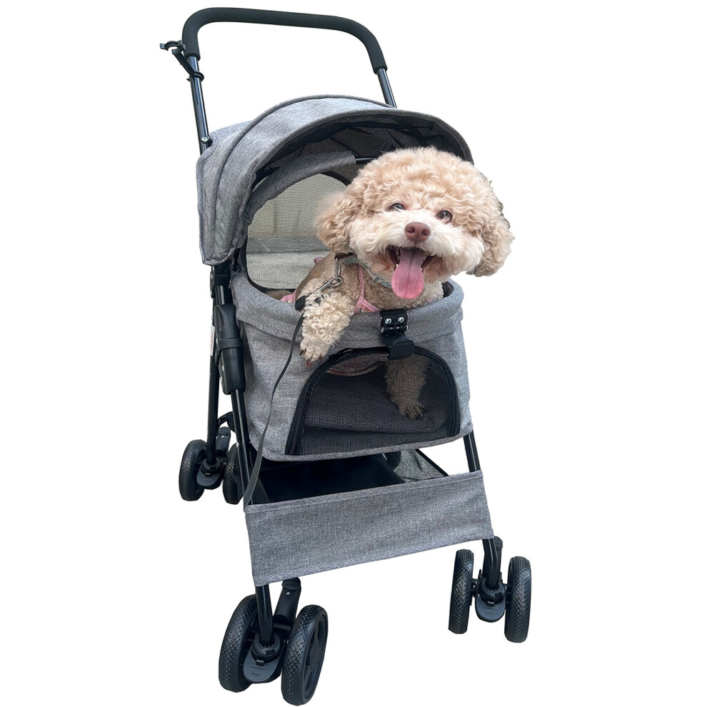 Grey Travel Pet Stroller Dog Pushchair Foldable Pram Carriage Carrier