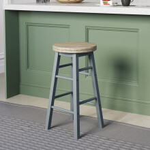 (Grey) Wooden Revolving Swivel Dining Kitchen Bar Stool