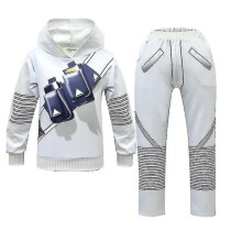 (130cm, kids) Dj Marshmello Music Festival Kids Printed Hooded Tops And Loose Trousers Outfit Set With Headwear A