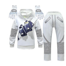 (130cm, kids) Dj Marshmello Music Festival Kids Printed Hooded Tops And Loose Trousers Outfit Set With Headwear A