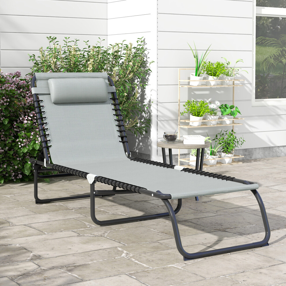 Outsunny Folding Beach Chair Chaise Lounge 4 Adjustable Positions, Light Grey