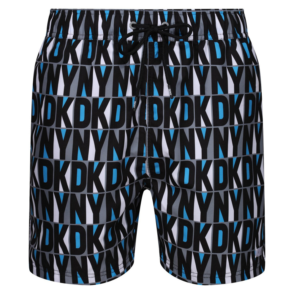 (Atomic Blue/Black White/Sharkskin, Medium) DKNY Maya Swim Shorts