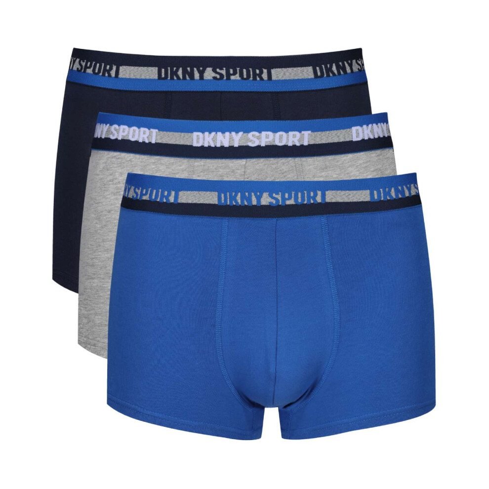 (BLUE/GREY/NAVY, Small) DKNY 3 Pack Phoenix Boxers