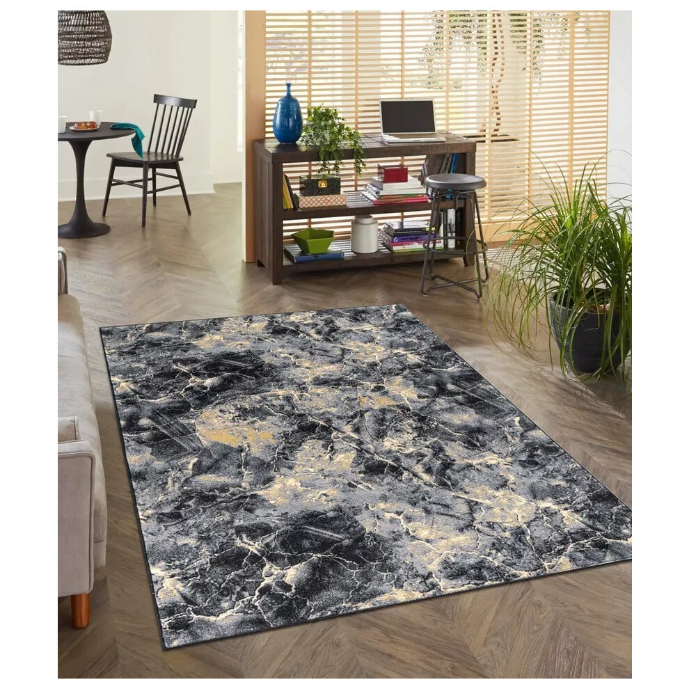 Shaggy Rugs Ltd (Ochre (Marble Rug), 80 X 150 Cm) Modern Large Rugs Living Room Bedroom Hallway Runner Rug