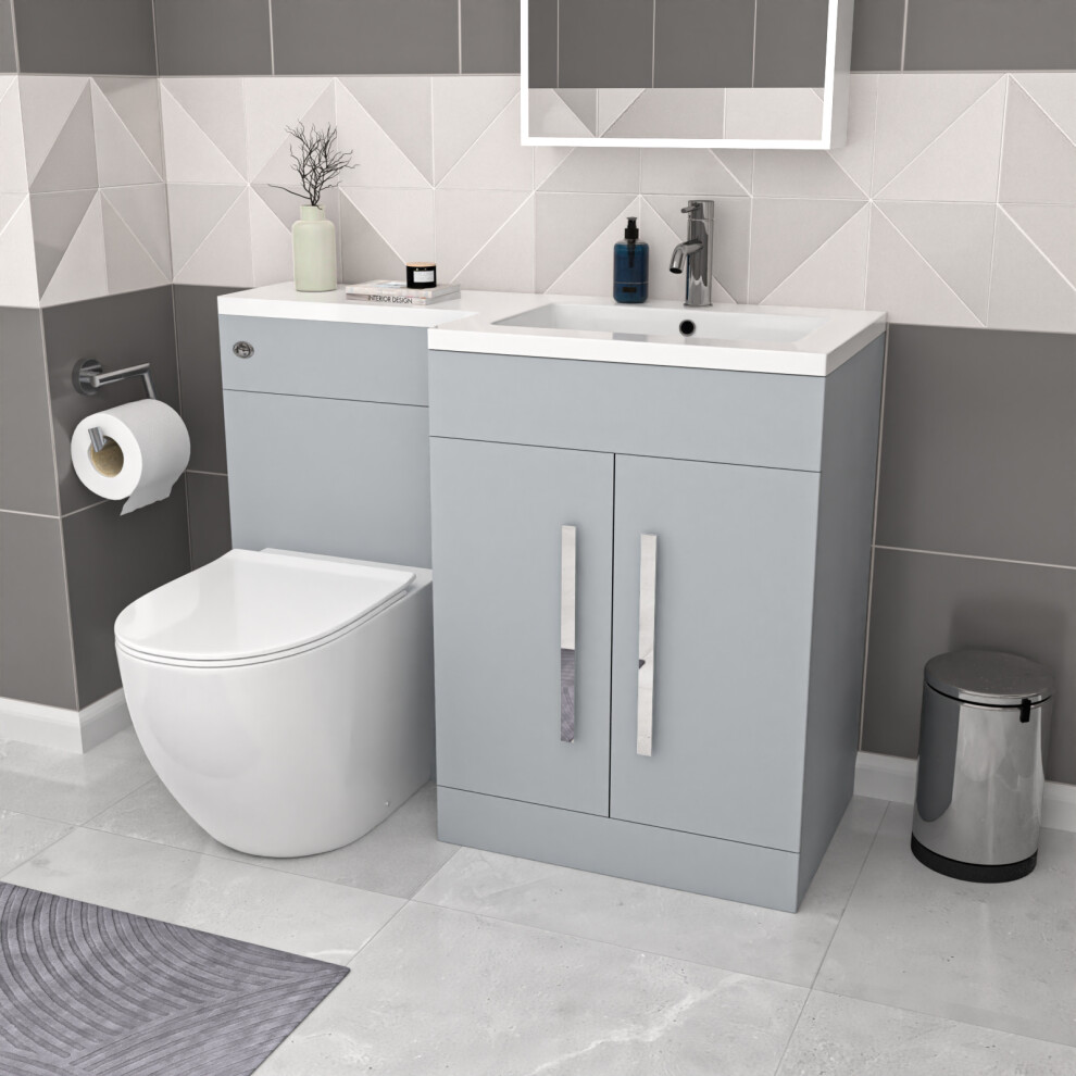 Nes Home Matte Grey 1100Mm Rh Basin Vanity Cabinet & Btw Modern Curved Toilet