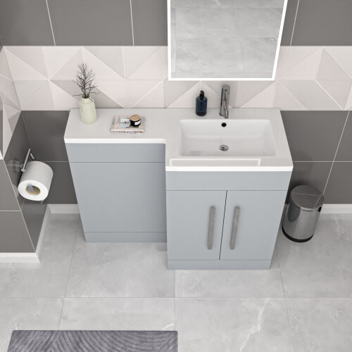 NES Home Nes Home Matte Grey 1100mm RH Freestanding Vanity WC Unit with Basin Flat Pack 2