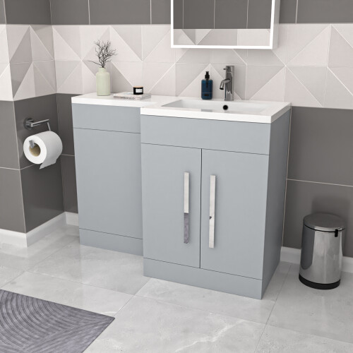 NES Home Nes Home Matte Grey 1100mm RH Freestanding Vanity WC Unit with Basin Flat Pack