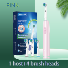 360 Rotating Electric Toothbrush, 5 Modes, 600mAh Battery, 4 Brush Heads, IPX7 Waterproof, 2-Min Timer, for Adults