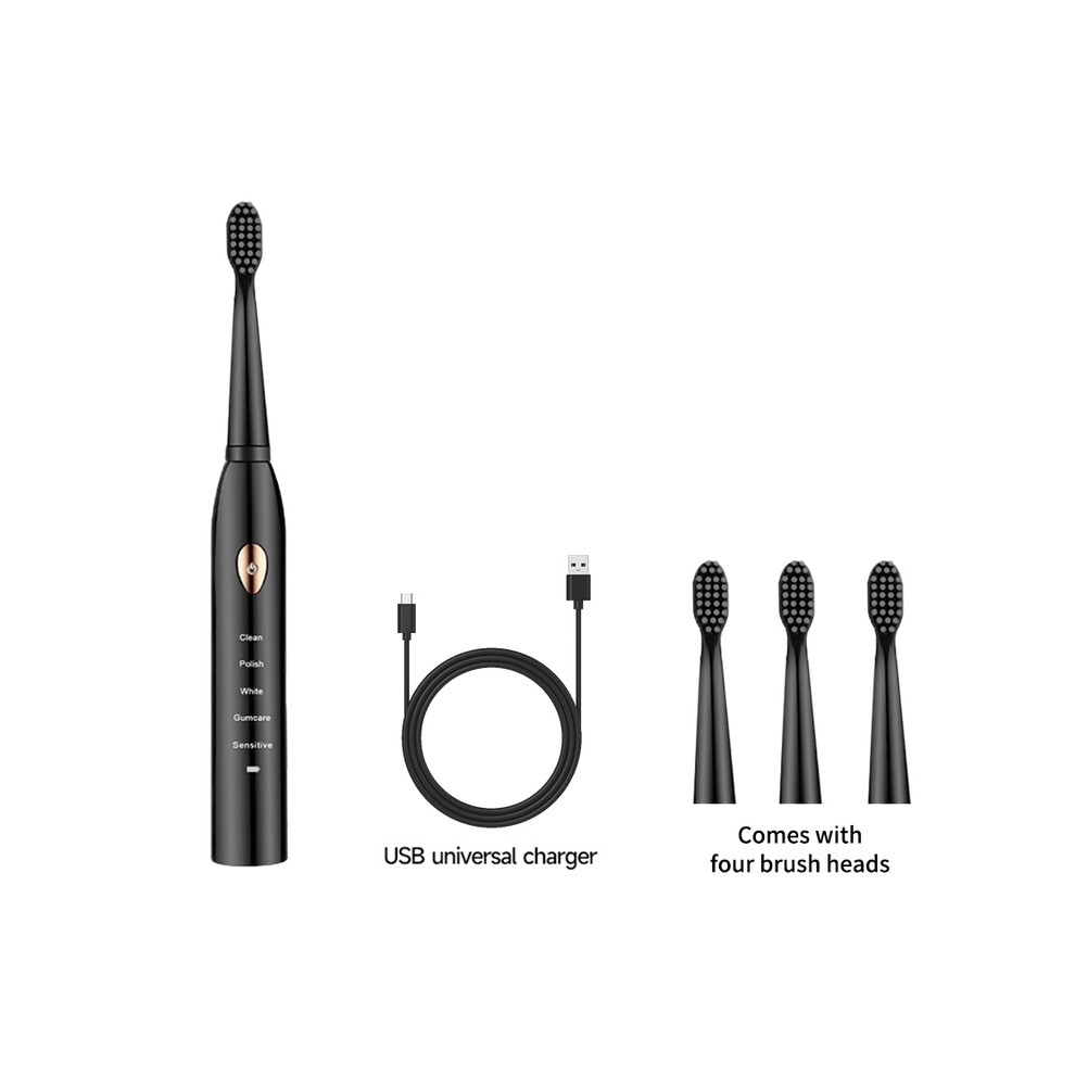 Maxpower Black/White Adult Classic Acoustic Electric Toothbrush Adult 5-Gear Mode Usb Charging Ipx7 Waterproof Acoustic