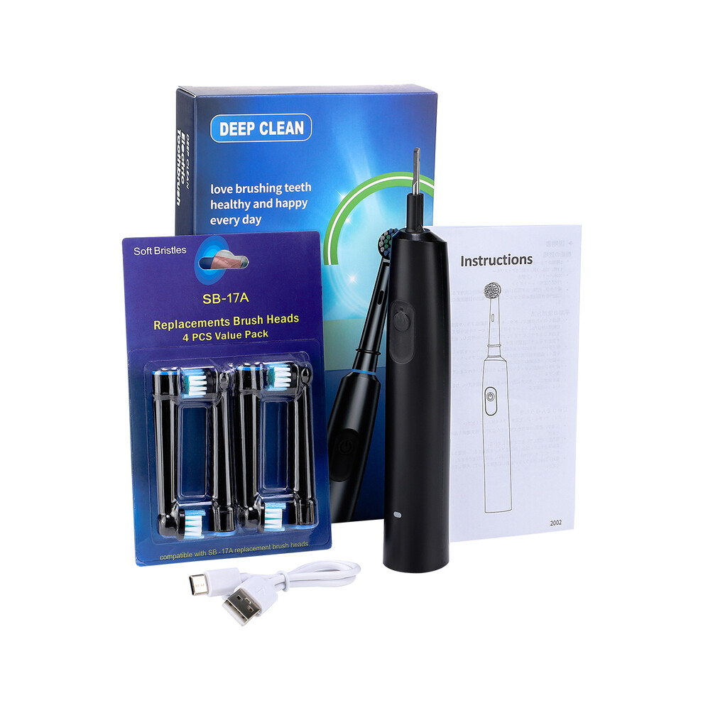 Maxpower Black/White Electric Toothbrush For Adults 5 Modes Rotary Tooth Brush With 4 Replacement Soft Brush Heads Rechargeable Intelligent