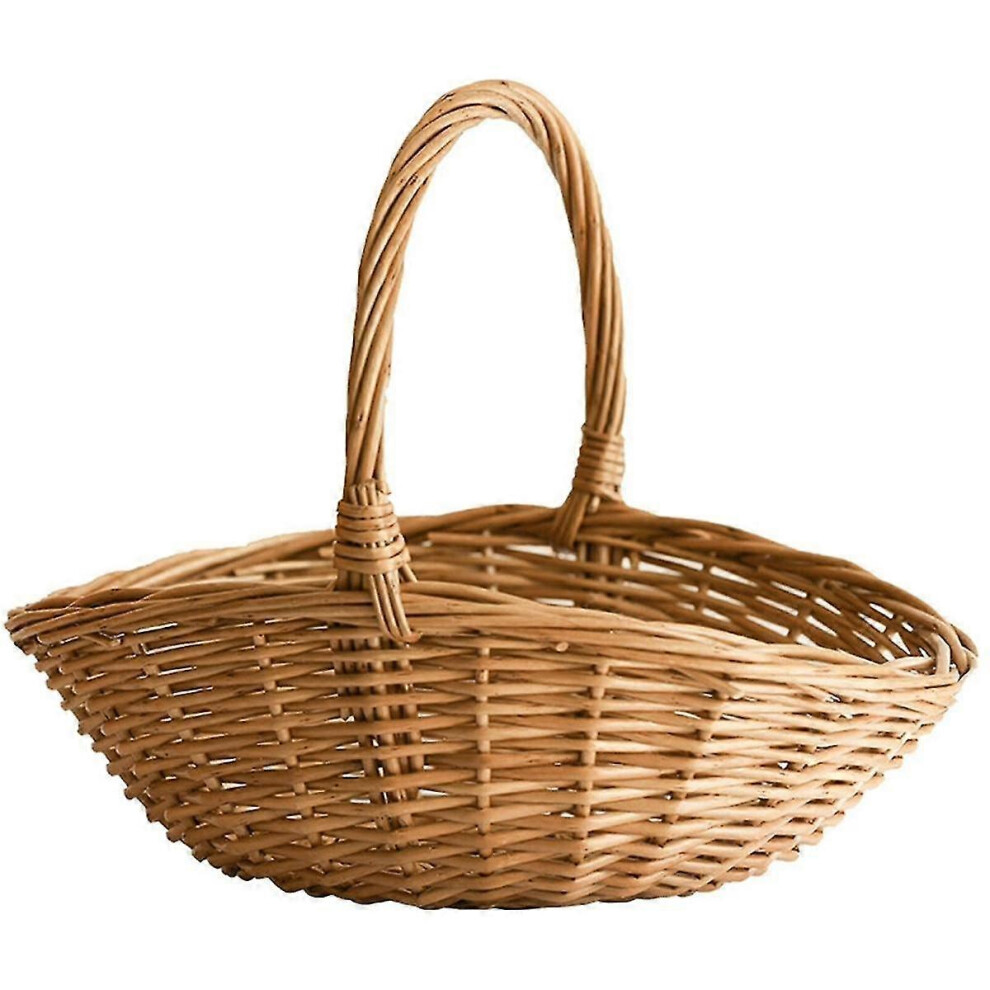 (As show, One size) Wicker Basket with Handle, Wicker Shopping Basket, Gift Hamper Basket, Picnic Baskets, Kitchen Storage Basket- Large