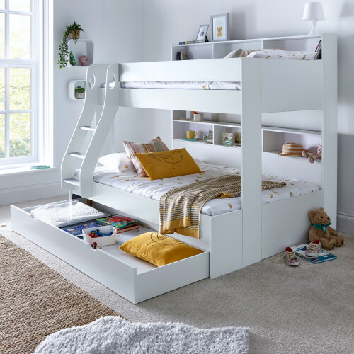 Bedmaster (White, No) Oliver Triple Sleeper Storage Bunk Bed