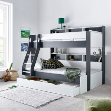 (Grey and White, No) Oliver Triple Sleeper Storage Bunk Bed