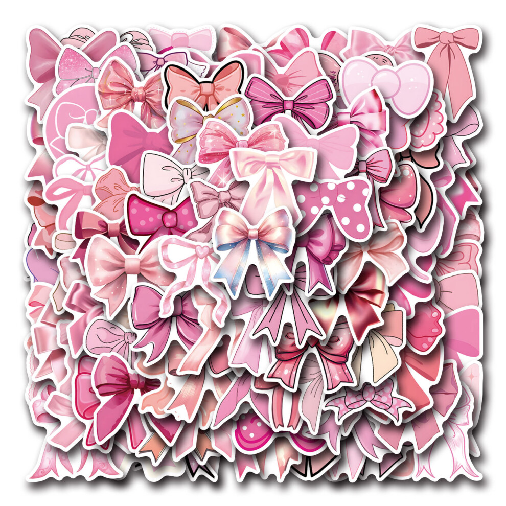 (MULTICOLOR) 55Pcs  Cute Pink Coquette Bows Stickers Pink Bows DIY Stickers Scrapbooking Phone Luggage Skateboard Waterproof Graffiti Decals