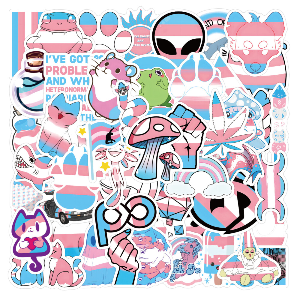 (MULTICOLOR) 60Pcs Transgender Pride Stickers LGBT Trans DIY Stickers Scrapbooking Phone Luggage Skateboard Decorative Waterproof  Decals