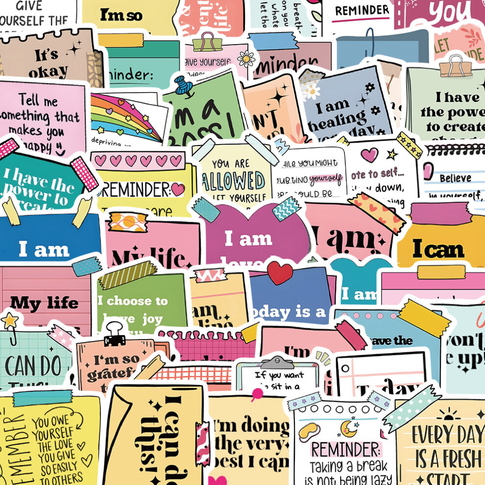 (MULTICOLOR) 50Pcs Cute Motivational Words Test Stickers Inspirational Decals for School Teacher Student Stationery Notebook Diary Sticker