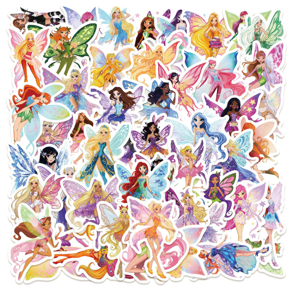 (MULTICOLOR) 50Pcs Pretty Woman Butterfly Winx Club Stickers Aesthetic Decals DIY Suitcase Notebook Phone Luggage Guitar