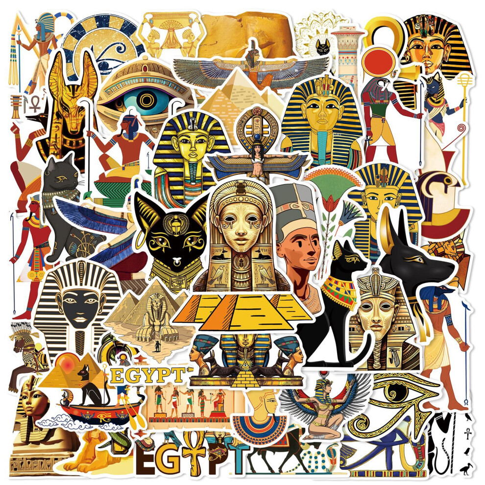 (MULTICOLOR) 50Pcs Egyptian stickers Pharaoh and Bastet DIY Stickers Scrapbooking Phone Luggage Skateboard Waterproof Decals