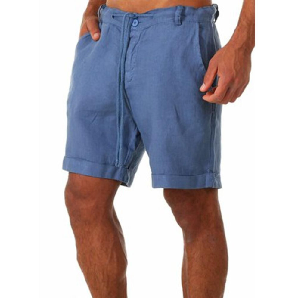 (denim blue, XXXL) New Men's Cotton Linen Shorts Pants Male Summer Breathable Solid Color Linen Trousers Fitness Streetwear S-3xl