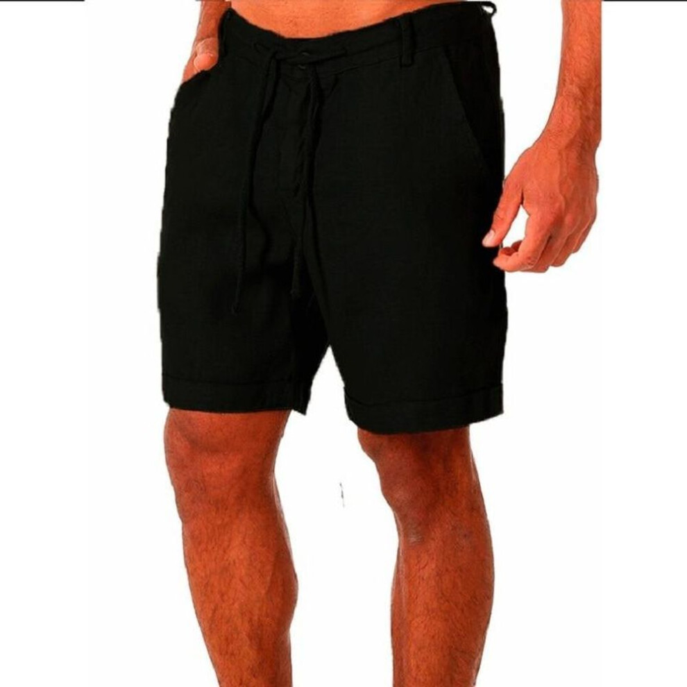 (black, XXL) New Men's Cotton Linen shorts Pants Male Summer Breathable Solid Color Linen Trousers Fitness Streetwear S-3XL