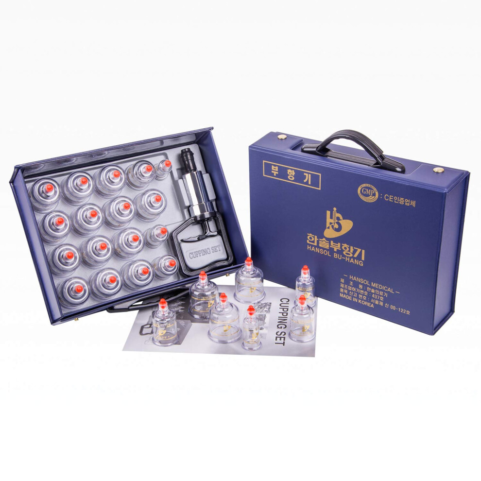 Hansol Cupping Therapy Equipment Set with Pumping Handle 17 Cups (Made