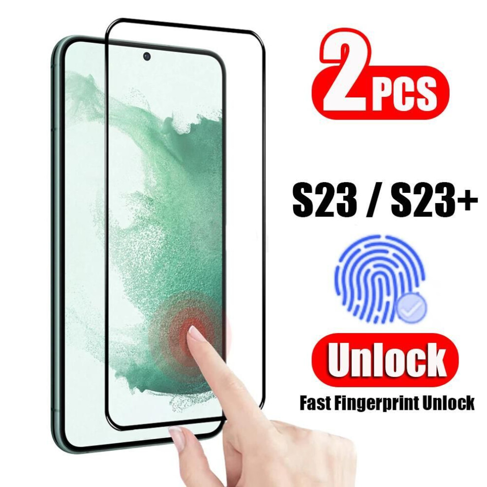 (, Samsung Galaxy S24 Fe) 2Pcs Fingerprint Unlock Tempered Glass Film For Samsung Galaxy S25 S25+ S25 S24 Ultra S21 S23 / S23+ 5G Fe S22+ 5G Plus Black