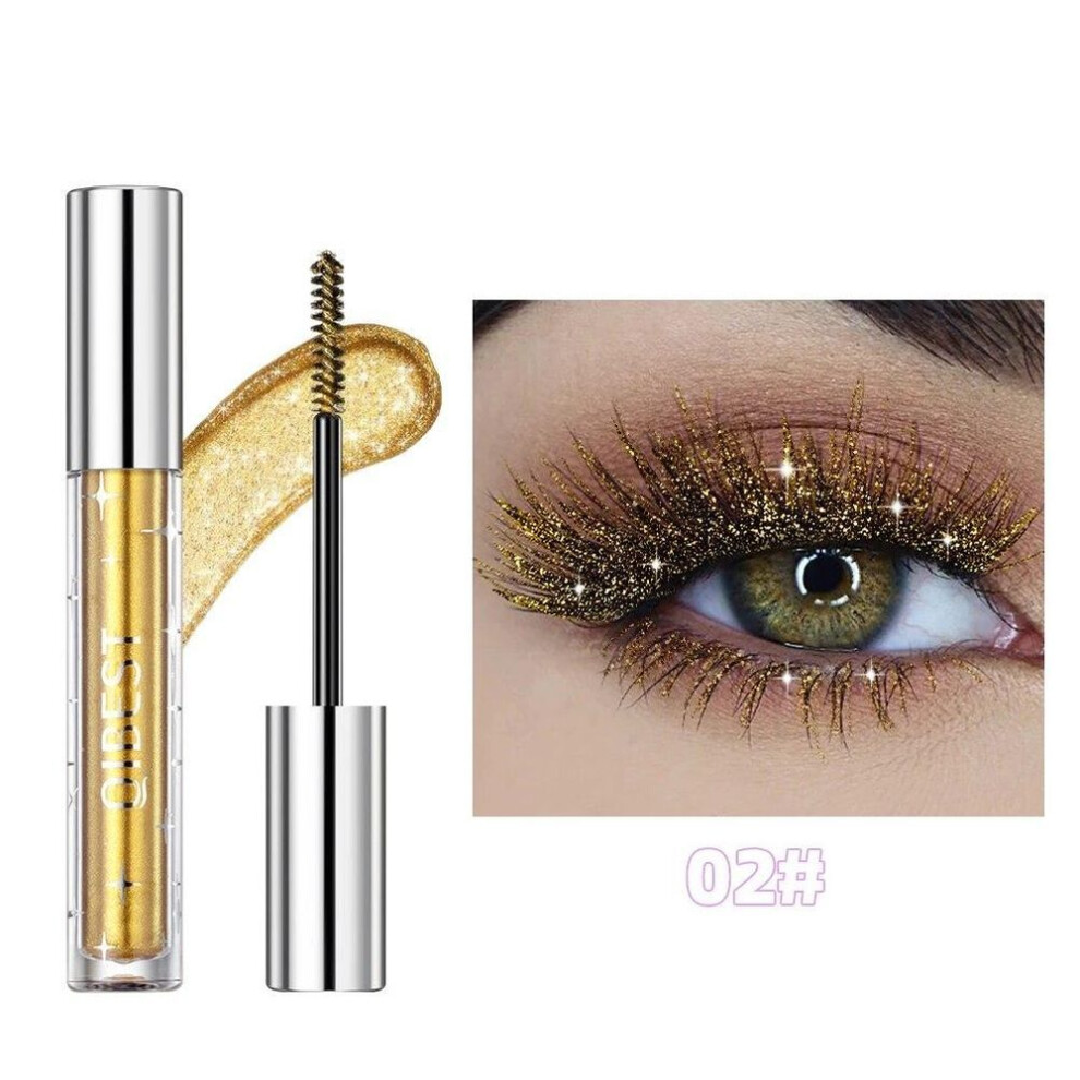 (gold) Qibest Glitter Lash Mascara Diamond Mascara Thick Shiny Eyelash Curling Extension Makeup Waterproof Fast Dry Sequins