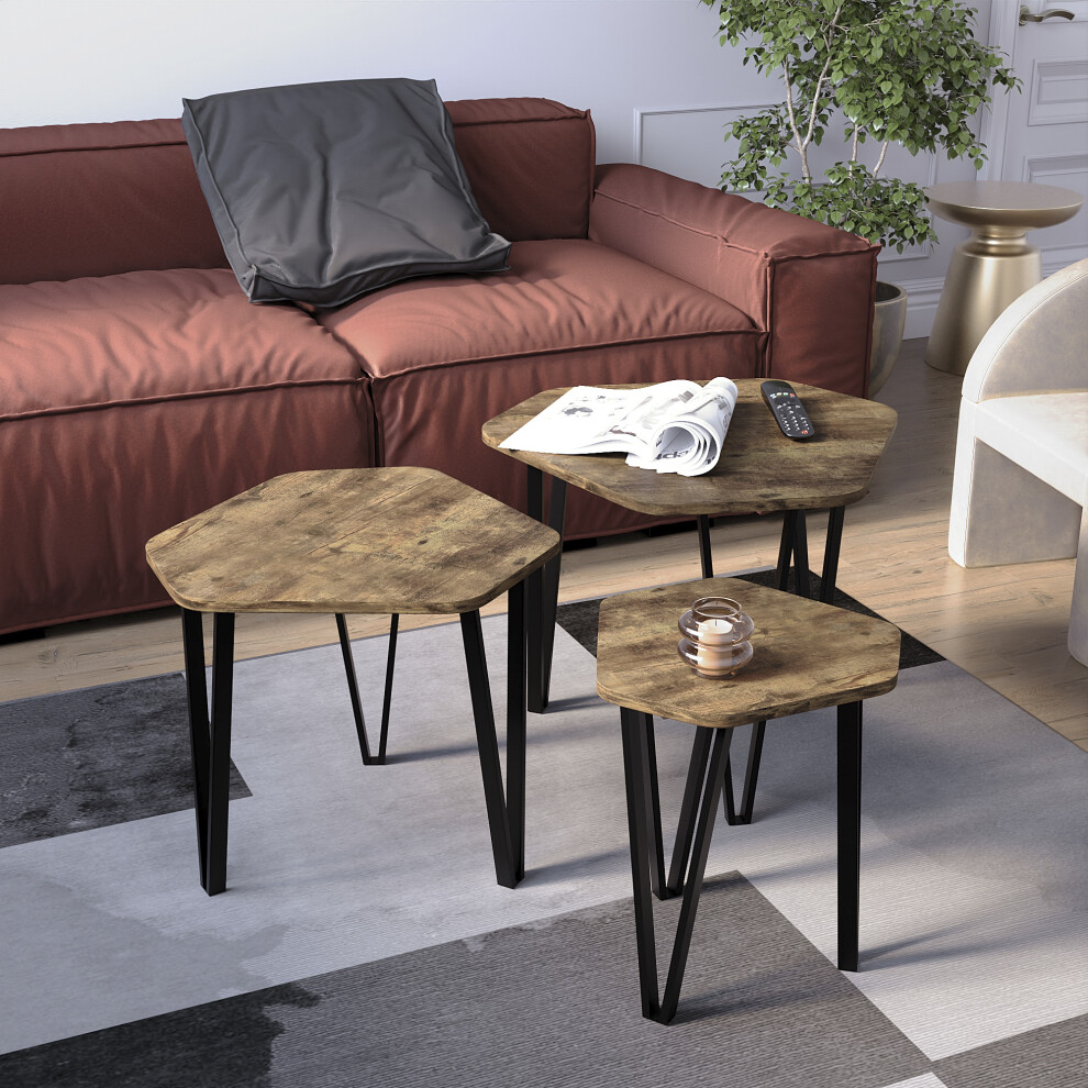 (Dark Brown) Brooklyn Nest of 3 Coffee Side Tables