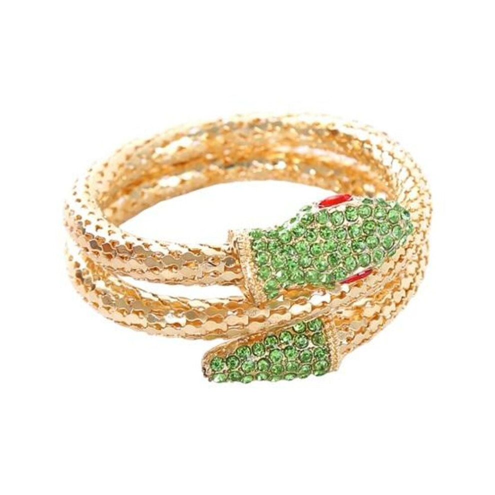 (green) Vintage Retro Curved Stretch Snake Bracelet Jewelry Cuff Bangle Punk Rhinestone