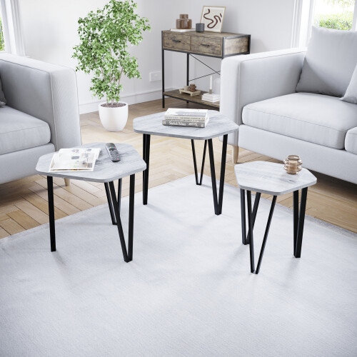 Vida Designs (Grey) Brooklyn Nest of 3 Coffee Side Tables 2