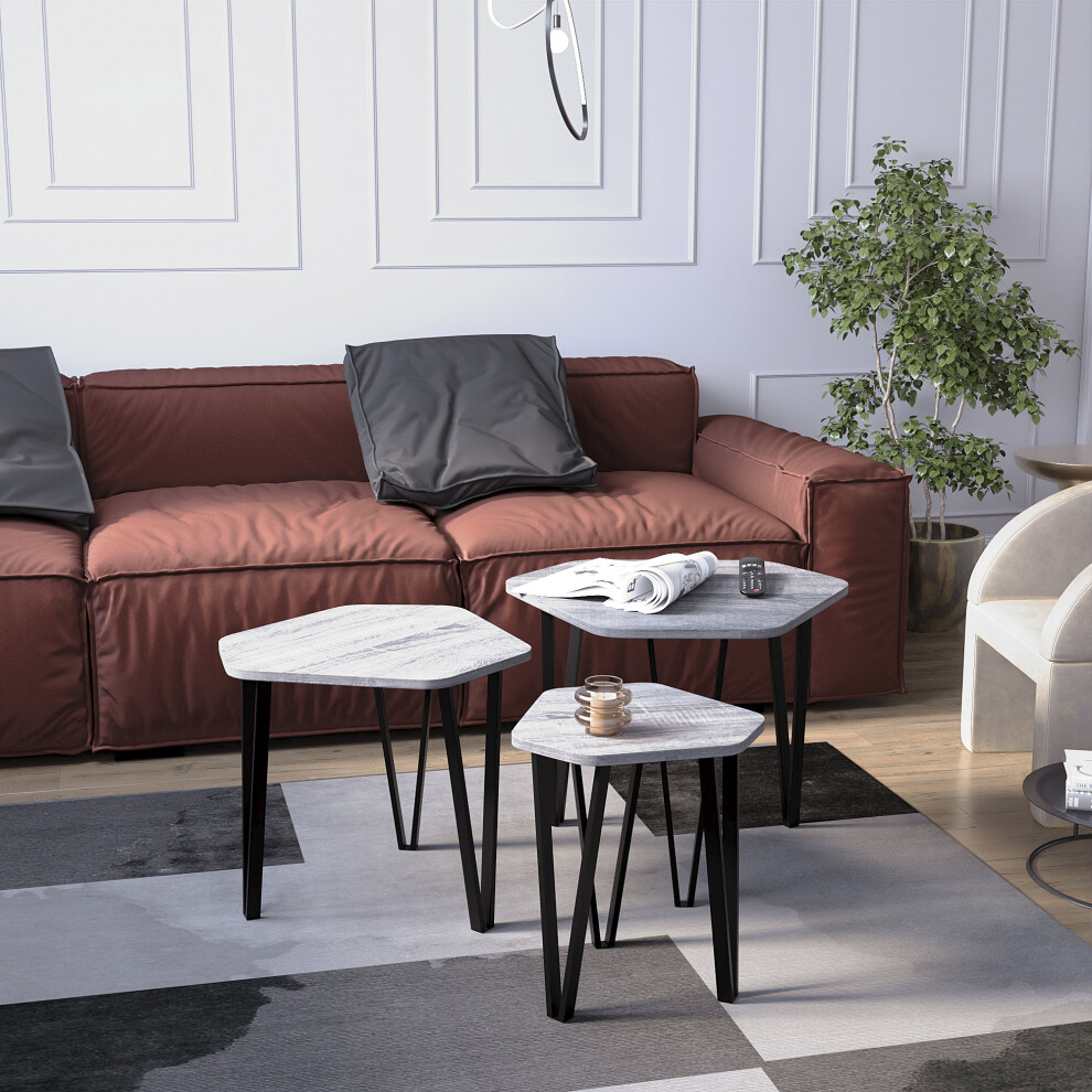 (Grey) Brooklyn Nest of 3 Coffee Side Tables