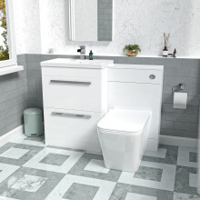 Nes Home 1100mm White 2 Drawers Basin Vanity, WC Unit & Back To Wall Toilet