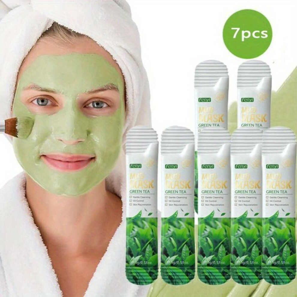 (7pcs) 5g*7pcs Green Tea Facial Mask Mud, Mild and Clean, Oil Control, Moisturizing and Firming Mud Facial Mask