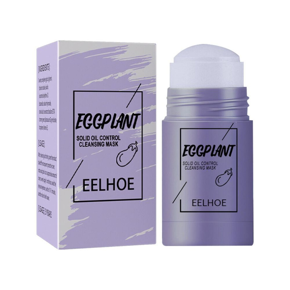 (as the picture, eggplant) Green Tea Solid Facial Mask Oil Control Cleaning Acne Removing Moisturizing Smearing Facial Mask Stick Bamboo Charcoal Solid Facial Mask Stick