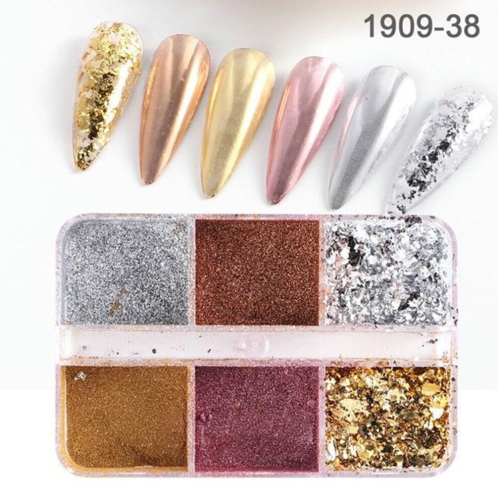 (1909-38) Aurora Mirror Nail Glitter Powder Rubbing Dust Pigment Chrome Iridescent Holographic Nail Art Decorations For Manicure