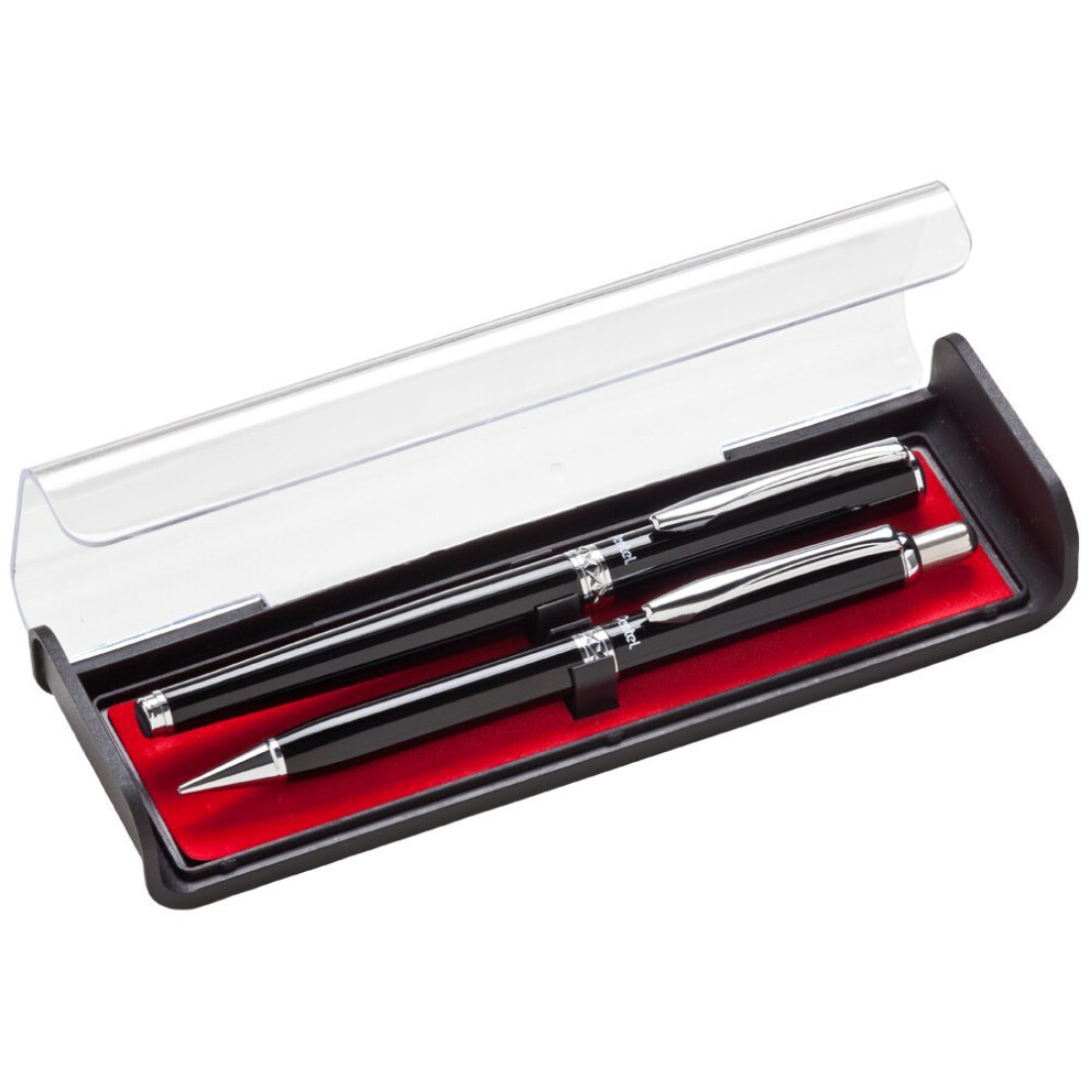 Pentel Libretto Roller Gel Pen and Pencil Set with Gift Box  Pen 0.7mm and Pencil 0.5mm  Black Barrels (K6A8A-A)