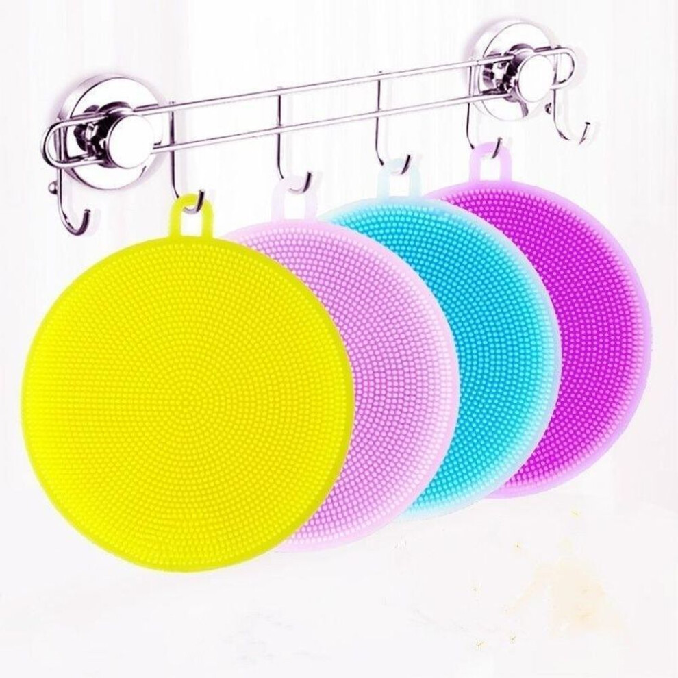 (Random Color) Dishwashing Scrubber Silicone Bowl Cleaning Brush Scouring Pad Pot Pan Wash Kitchen Cleaner
